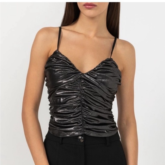 Zara gunmetal metallic ruched crop top - Picture 1 of 7